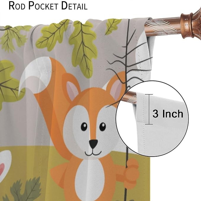 Cartoon Curtains, Jungle Animals Autumn Fun Pattern Blackout Window Treatments, Rod Pocket Thermal Insulated Drapes 2 Panel Sets for Children Boys Bedroom Nursery Classroom, 42" W X 63" L