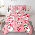 Christmas Kids Bedding Set Cartoon Snowman Comforter Set with Sheets for Boys Girls Snowflake New Year Decor Bed in a Bag Pink Xmas Theme Bed Set 7Pcs Queen Size