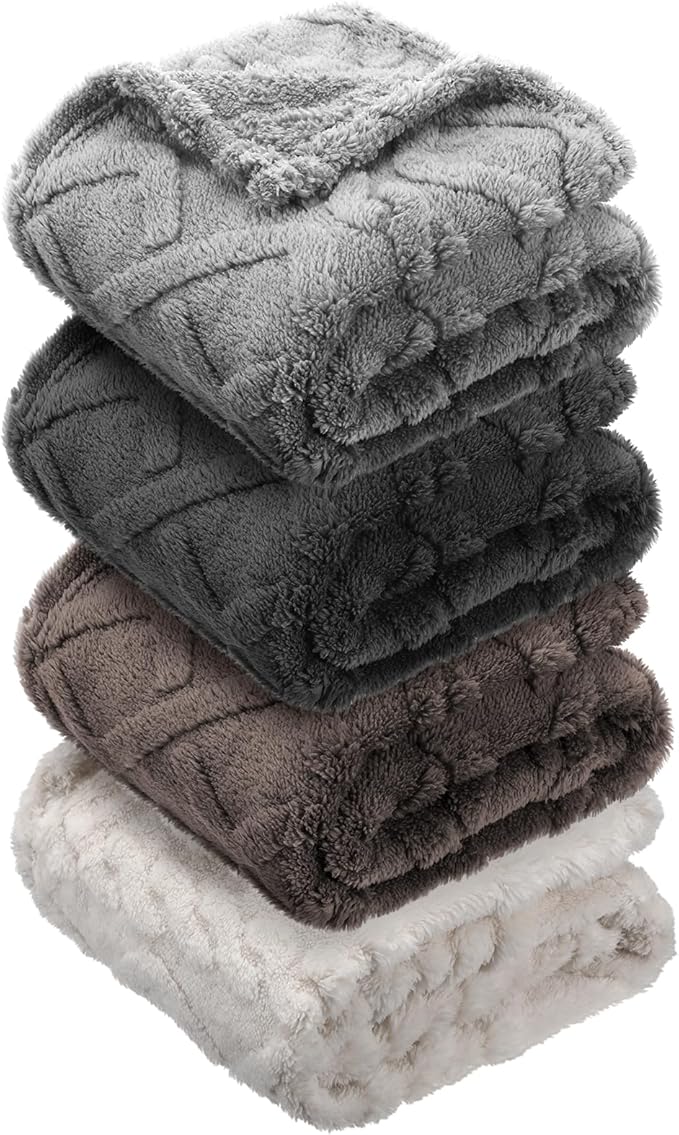 VitalCozy 4 Pcs Soft Fleece Baby Blankets Set 30" x 40" 3D Plush Warm Nursery Swaddling Bed Blanket Little Boys Girls Infant Toddlers and Newborn Receiving Gifts Blankets(Dark Color)