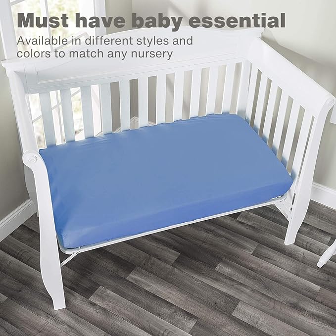 Everyday Kids Fitted Crib Sheet, 100% Soft Breathable Microfiber Baby Sheet, Fits Standard Size Crib Mattress 28in x 52in, Light Blue Nursery Sheet