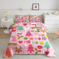 Merry Christmas Kids Comforter Set King Size,Cartoon Santa Claus Snowman Bedding Set,Boys Girls Adults Room Decor,Christmas Trees Deer Cute Down Comforter,Pink Romantic Duvet Insert,2 Pillowcases