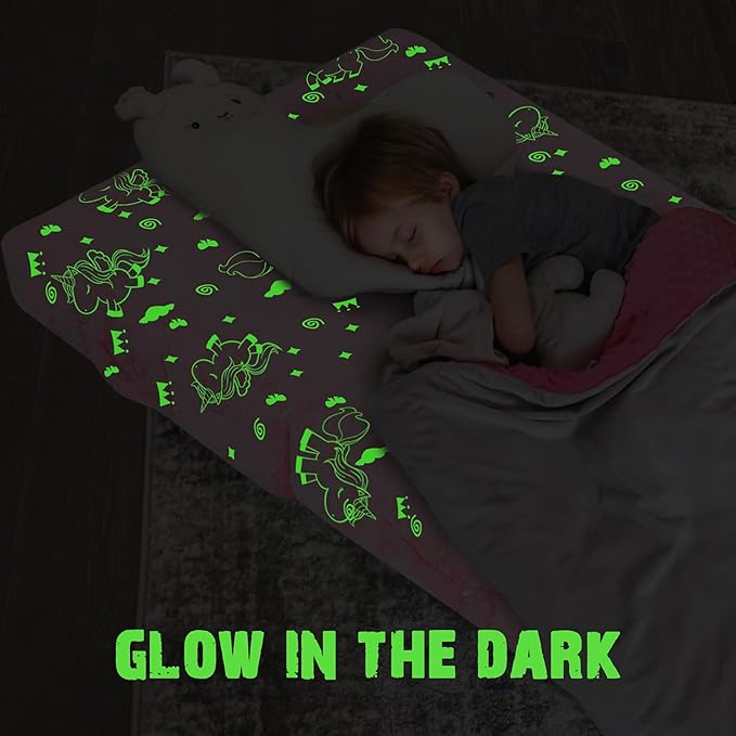 MeMoreCool Glow Unicorn Kids Foldable Floor Mattress – 75x25 Inch Pink, Trifold Nap Mat & Floor Bed | Portable Futon for Toddlers | Includes Storage Bag | Glow in The Dark