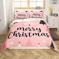 Feelyou Merry Christmas Bedding Set Christmas Tree Duvet Cover for Kids Boys Girls Stars Print Comforter Cover Pink Christmas Bedspread Cover with 1 Pillowcase 2Pcs Bedding Toddler,No Comforter