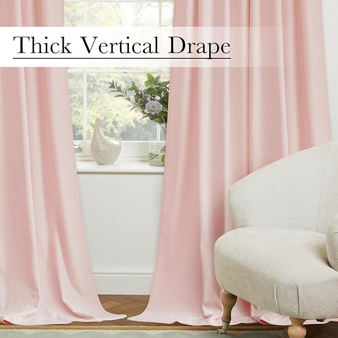 StangH Baby Pink Velvet Curtains 96 Inches Long, Room Darkening Super Soft Drapes with Rod Pocket Back Tab Styling for Living Room Bedroom, Thermal Insulated Window Treatment, W52 x L96 inch, 2 Panels