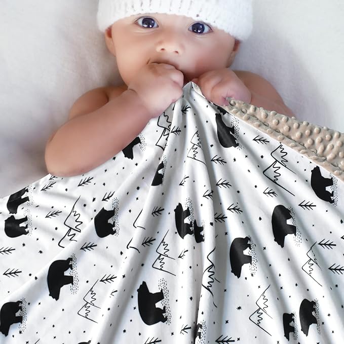 Baby Blankets for Boys Girls Soft Minky Blanket for Newborn Infant Toddler Used for Crib Stroller Nursery (Bear)