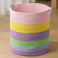 laundry hamper 16x16x18,60L – large basket for blankets, toy basket,Cotton Rope Blanket Basket Living Room, Baby Laundry hamper for Blanket, Nursery, –stuffed animal storage( Pink Rainbow)