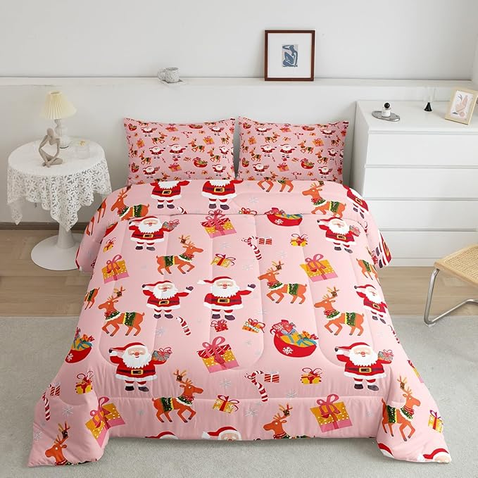Feelyou Christmas Bedding Set for Kids Boys Girls Twin Size Santa Claus Comforter Set Ultra Soft Xmas Deer Elk Decor Comforter Duvet Quilt Bedroom Decor Christmas Decor Quilt