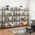 Bookcase, 47 Inch Wide Wood Bookshelf, 120lbs Shelf Capacity, Rustic Open Shelving Industrial Display with Reinforced Horizontal Shelves for Living Room Bedroom Office (4 Tier - Grey) 2 Set