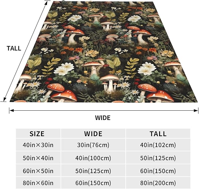 Mushroom Blanket Gifts Floral Weed Flannel Throw Blankets for Home Decor Couch Bed Sofa Soft Fuzzy Lightweight for All Season 50x40 Inches