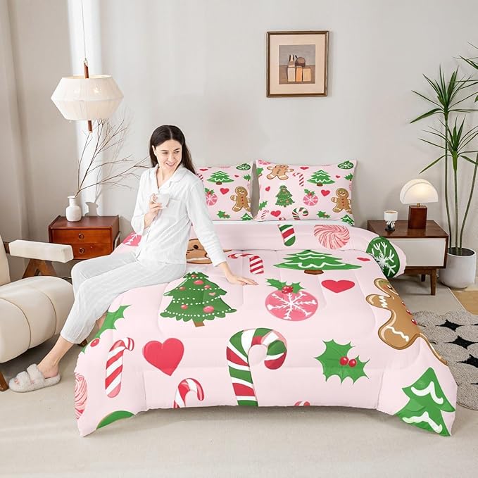 Feelyou Merry Christmas Kids Comforter Set King Size Gingerbread Man Bedding Set Christmas Decor Duvet Quilt for Kids Boys Girls Bedroom New Year Gift Decor Microfiber Ultra Soft Breathable