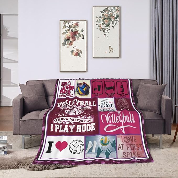 Volleyball Blanket Volleyball Decor Throw Blanket Gifts for Girl Woman Kids Super Soft Flannel Lightweight Fluffy Plush Fuzzy Fleece Sports Blanket for Bed Sofa 40"X50"