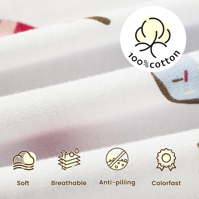 PHF Soft Baby Sleep Sack 12-18 Months 100% Organic Cotton Wearable Blanket, 2-Way Zipper 0.5 TOG Toddler Sleeping Sack 3 Pack, Comfy Sleep Bag for Baby Boys Girls, Ice Cream (Large)
