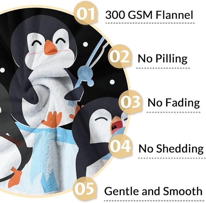 Penguin Blanket for Teen Girls - 50" x 60" Inches Cute Penguin Throw Blanket Gift - Black Soft Warm Throws for Couch, Bed & Travel