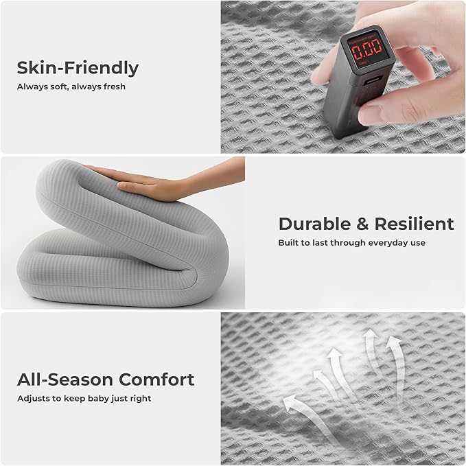 Baby Lounger for Newborn - Infant Lounger 0-24 Months with Lounger Cover, Cooling Baby Nest Lounger, Breathable Waffle Fabric & 3D Support, Portable Newborn Essentials, Gray