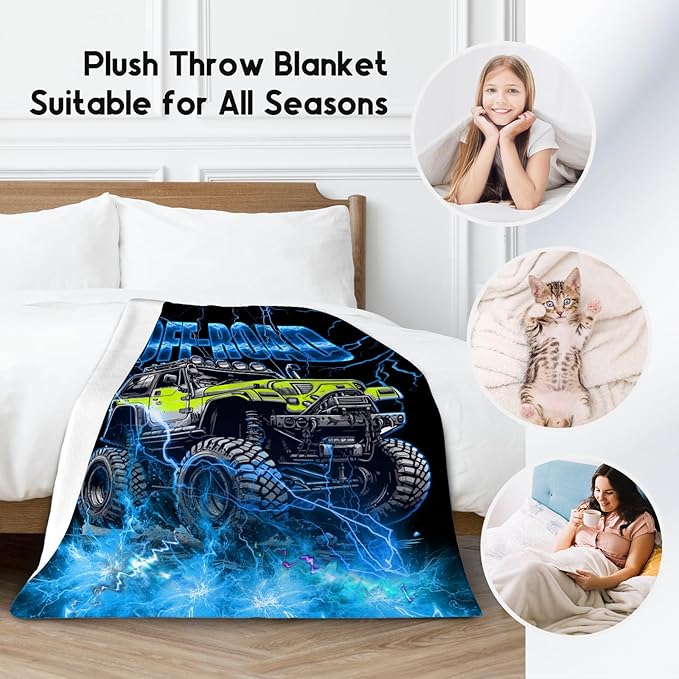 Boys Blanket Truck Blankets Off-Road Gifts for Kids Toddlers, 30"x40" Soft Plush Cozy Throw for Room Decor