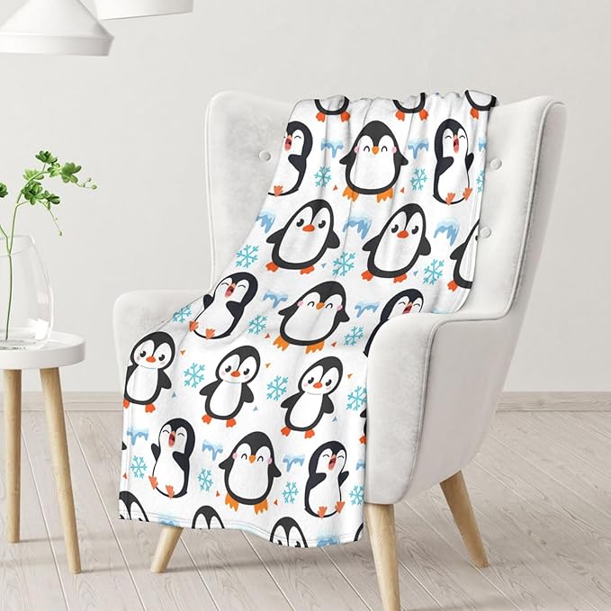Penguin Gifts for Girls Kids - 40" x 50" Inches Cute Penguin Blankets for Teens - White Soft Lightweight Throws for Sofa, Crib & Bed
