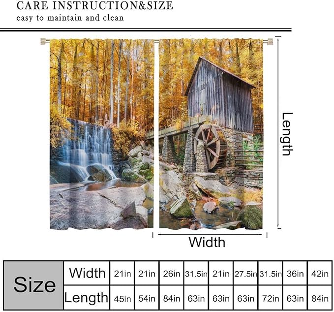 Autumn Waterfall Blackout Curtains, Landscape Fall Waterfall Outdoor Nature Art Window Drapes, for Bedroom Living Room 55" W X 63" L