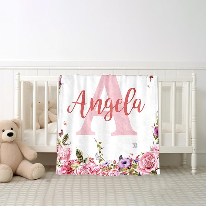 Ships Next Day, Personalized Baby Blankets, Custom Baby Blanket with Name for Girls,Gift for Chrismas Birthday Memorial Day, Customized Flannel Blanket for Kids Adults 40"X50"