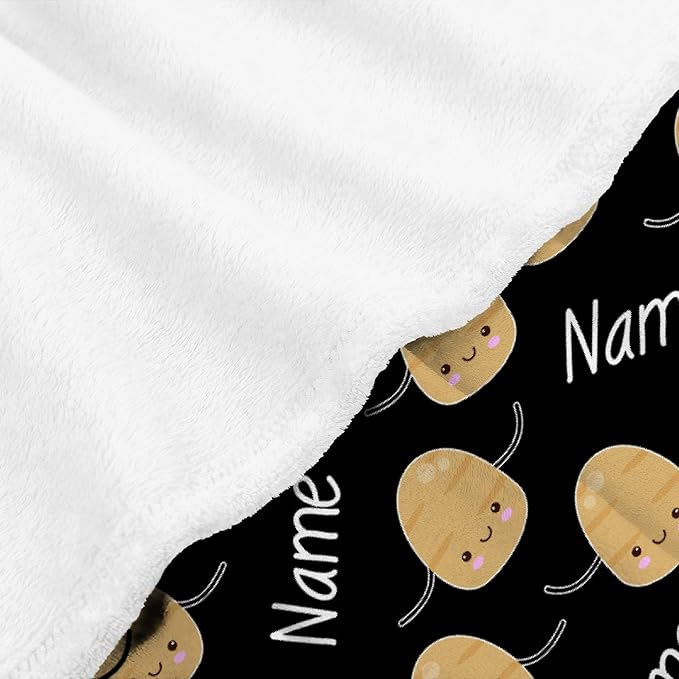 Thuswarm Custom Flannel Blanket with Text Cute Potato Kawaii Black Customized Blankets Warm Unique Personalized Throw Souvenirs Gift of Love
