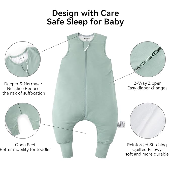 BubblePanda Rayon Made From Bamboo Toddler Sleep Sack with Feet 3t-4t Months 2.5 Tog Winter Ultra Soft Warm Baby Sleep Bag Walker Quilted Thick Wearable Blanket with Legs 2-Way Zipper