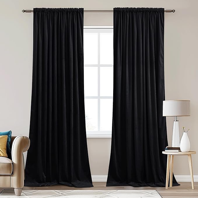 StangH Blackout Velvet Curtains 90 inches Thermal Insulated Privacy Drapes for Bedroom Light Control & Privacy Perfect for Theater Living Room Sliding Door, W62 x L90, 2 Panels