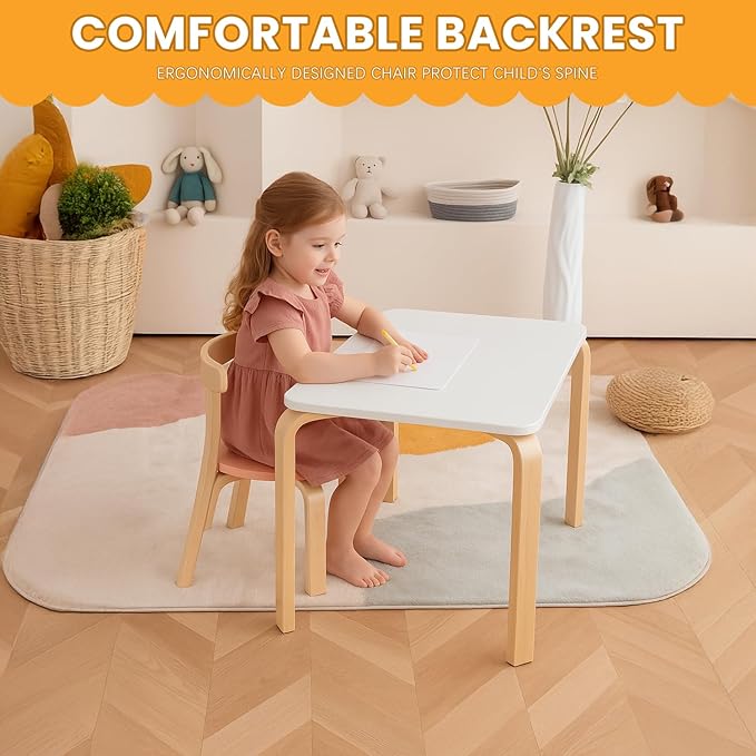 Swegrow Wooden Kids Chair, Toddler Chair for Table, Kids Stackable Chairs, Kid Wooden Furniture for Family/Playroom/Classroom（Set of 2-Color）
