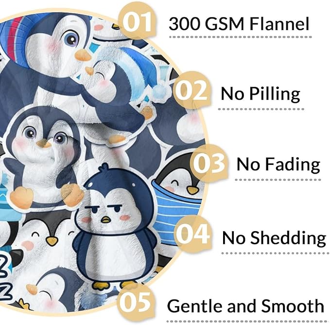 Penguin Gifts for Adult - 60" x 80" Inches Cute Penguin Blanket for Girls - Blue Lightweight Furry Throws for Sofa, Bed & Living Room