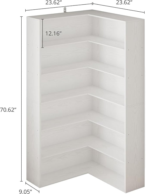 ANCTOR Corner Bookshelf, 6 Tiers Corner Bookcases with Baffles Etagere Shelf Storage Rack for Living Room Home Office, White
