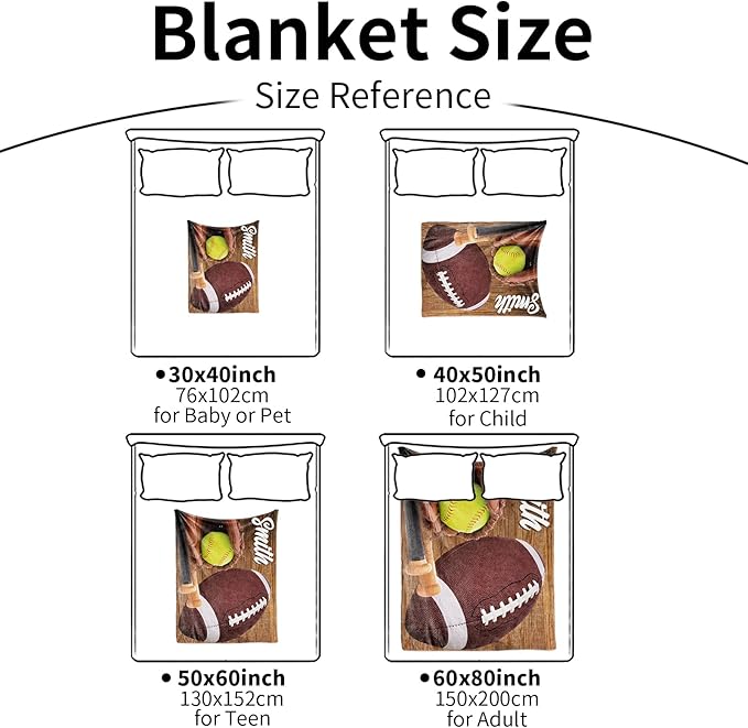 Custom Infant Softball Blanket: Personalized Name and Number Blankets for Baby Kids Boys Girls Teen Mother's Day Father's Day Birthday Easter Gifts(50"x60")