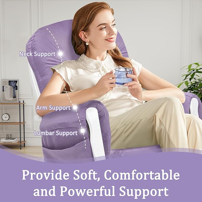 BECHAEO 5PCS Velvet Glider Rocker Replacement Cushions with Ottoman Cover Soft Thicken Rocking Chair Cushion Set for Indoor Nursery Glider Rocking Chair, Lavender