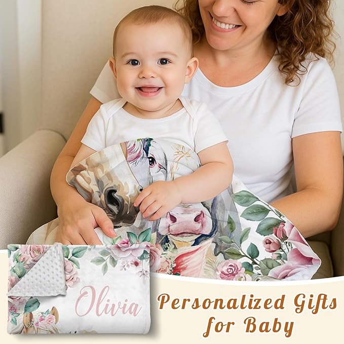 Personalized Baby Blankets for Boys Girls, Custom Baby Blanket with Name, Farm Animals Blanket Personalized, Receiving Swaddle Blanket Suitable for Infants & Toddler, (30" x40)