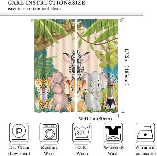 Animals Curtains Colorful Forest Cartoon Cute Zebra Tiger Elephant for Kids Boys Girls Nursery Bedroom Living Room Blackout Rod Pocket Decoration Window Drapes 2 Panels W31.5xL72in