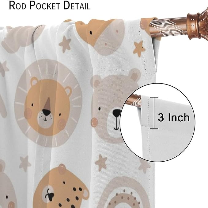 Cartoon Boho Animal Curtains,Funny Forest Safari Print,Cute African Wildlife Koala Giraffe Lion Leopard Bear Rainbow Blackout Window Drapes for Boys Girls Kids Baby Child Bedroom 42x63in
