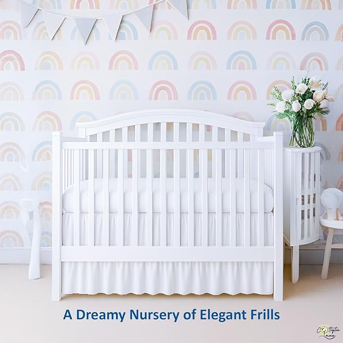 Cottignton Lane Ruffled Crib Bed Skirt, Soft Nursery Bedding in 100% Natural Cotton, Platform Style with 4-Sided Coverage & Split Corners – Fits Standard Cribs 28" x 52" with 14" Drop, White