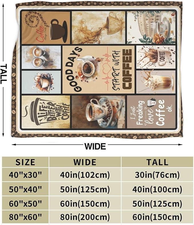 Coffee Blanket Vintage Drink Cup Throw Blankets Gifts for Girls Boys Kids Warm Soft Lightweight Flannel Coffee Bean Themed Plush Throws Fleece Bedding Stuff for Men Women 50"x40"
