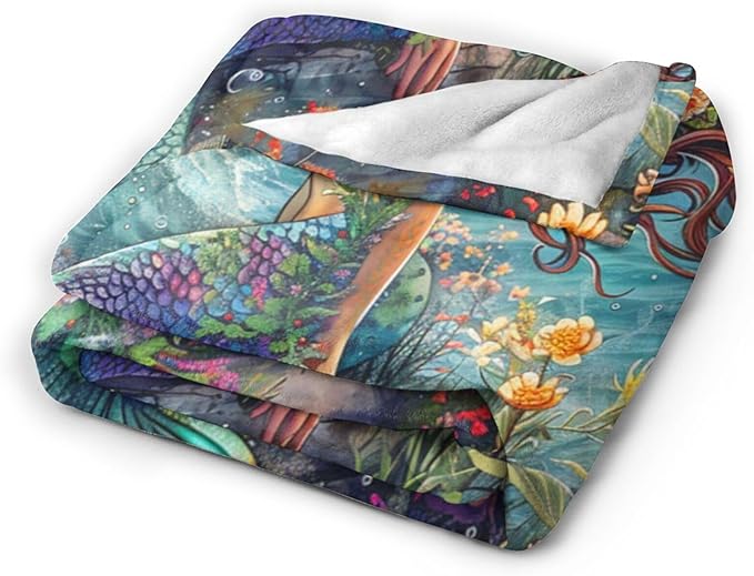 Tijuboni Mermaid Throw Blanket Mermaid Gifts for Girls Women Boys Men Kids Adults Soft Flannel Fleece Blanket for Couch Sofa Bed Home Decor 60"x80"