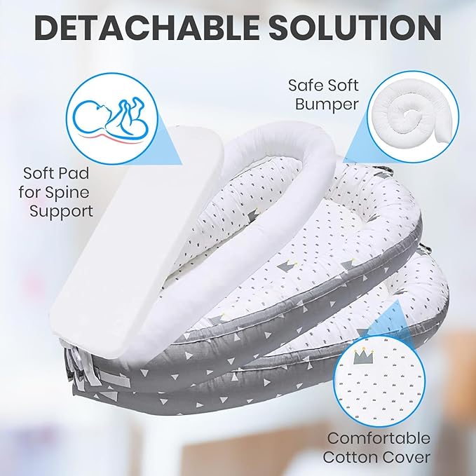 Totsi Baby Lounger with Pillow & Blanket | Ultra-Soft Baby Nest | Machine Washable Infant Lounger 0-24 Months | Adjustable Infant Nest for Travel | Baby Nest for Newborn