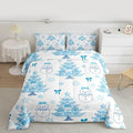 Feelyou Merry Christmas Bedding Set Soft for Boys Girls, Cute Snowman Comforter Set Queen Size Cartoon Bowknot Duvet Quilt Microfiber Christmas Tree 3 Pcs with 2 Pillow Cases