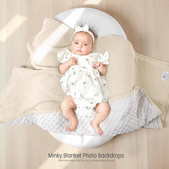 lulumoon Baby Blankets for Newborn Unisex: Thermal Minky Dotted Backing - Muslin Receiving Blanket for Baby Essential & Registry Gift 30"x40"(Ivory)