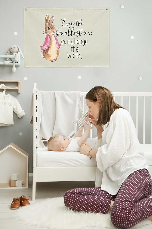 Baby Girl Nursery Room Infant Bedroom Reading Room Playroom Wall Decoration-Baby,Shower Easter Christmas Gift-Rectangular Banner Flag Wall Art Decor-Even the Smallest Gift Can Change the World