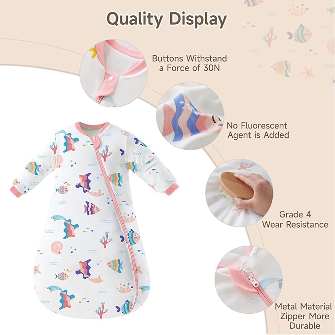 Baby Sleep Sack with Removable Sleeves, Breathable Wearable Blanket for Newborn & Toddler 6-36 Months, Cute Print