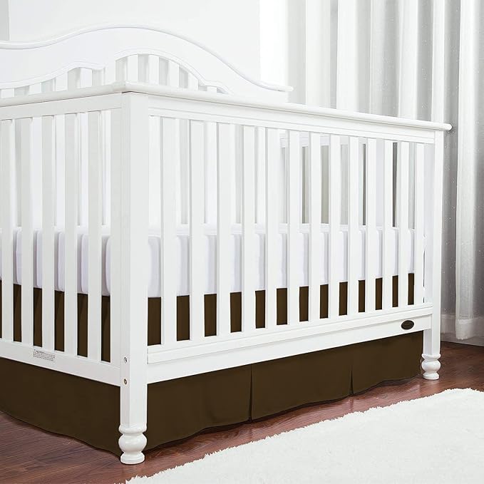 Box Pleated Crib Bed Skirt Premium 100% Cotton 800 Thread Count Nursery Crib Toddler Bedding Crib Bedskirt for Baby Boys or Baby Girls, (28" x 52") + 16" Drop Lenght - Chocolate Solid