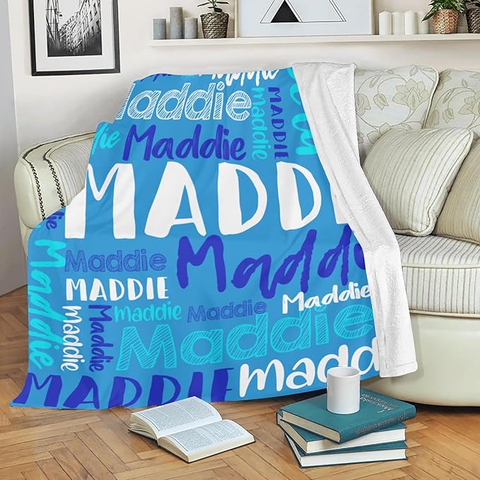Dr.TOUGH Personalized Blankets with Name Customized Baby Blankets for Girls Boys Adults Monogrammed Blankets and Throws Christmas Birthday Mothers Fathers Valentines Day Gift (Blue-Green, 40''×50'')