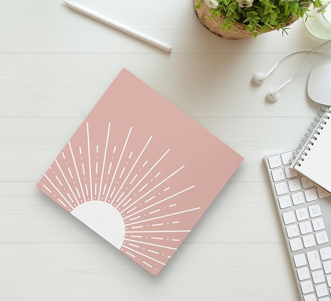KU-DaYi Abstract Boho Sun Sunrise Sunshine Blush Pink Wood Box Sign Rustic Farmhouse Style Wood Block Plaque Decor for Bohemian Home Girls Room Wall Desk Shelf Decoration
