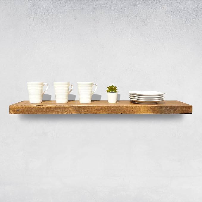 URBANDI, Rustic Floating Shelves, Set of 2, Hidden Bracket, Solid Wood, Heavy Duty, Wall Mounted Shelves, (Brown, 24Wx10D)