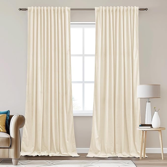 StangH Elegant Ivory White Velvet Curtains Back Tab Privacy Protect Thermal Insulated Drapes for Sliding Door Living Room Wide Backdrops for Party, W62 x L90, 2 Panels