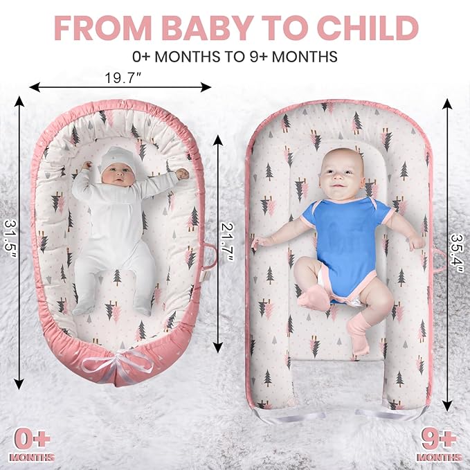 Totsi Baby Lounger with Pillow & Blanket | Ultra-Soft Baby Nest | Machine Washable Infant Lounger 0-24 Months | Adjustable Infant Nest for Travel | Baby Nest for Newborn