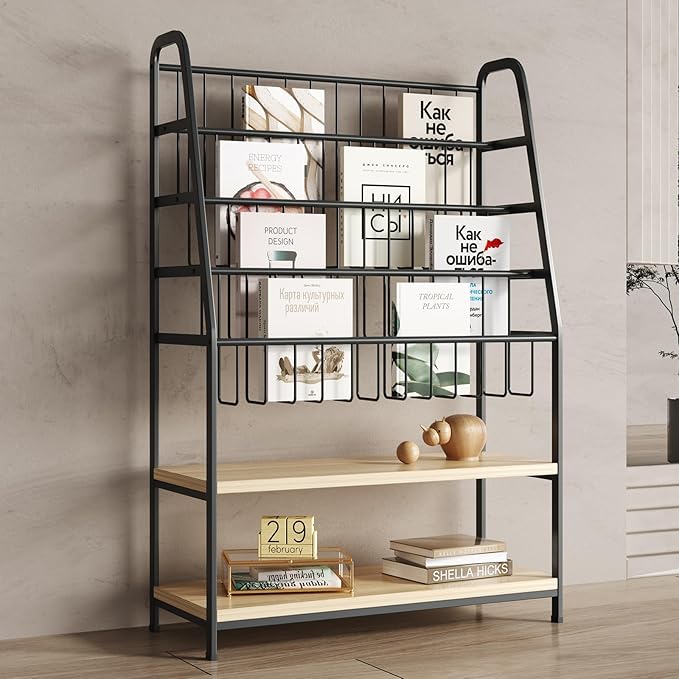 Metal Kids Bookshelf and Toy Storage Organizer,6 Tier Childrens Bookcase,Magazine Rack Floor, Book Shelf for Kids Rooms Classroom Nursery Living Room Office (Black, L:23.62")