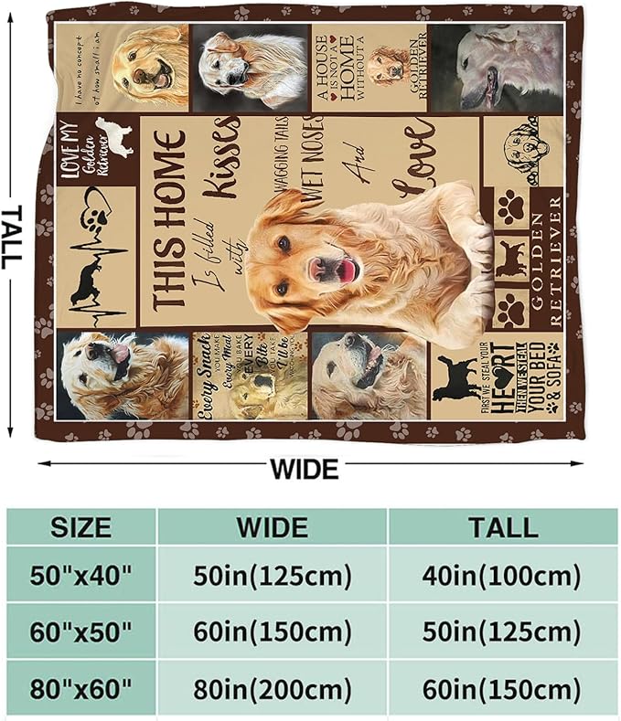 Tijuboni Golden Retriever Throw Blanket Dog Gifts for Girls Boys Women Men Kids Adults Soft Flannel Fleece Blanket for Couch Sofa Bed Home Decor 40"x50"