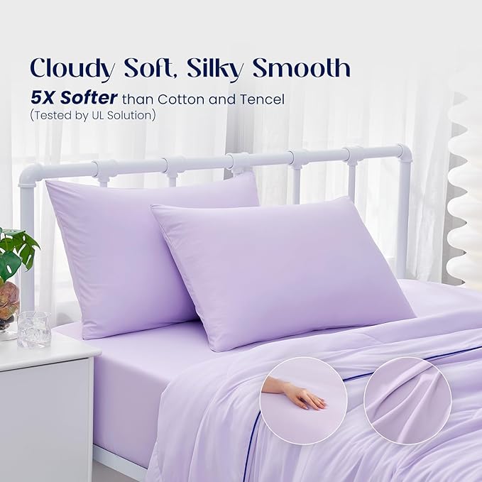 Dream Valley® King Size Sheets Set, Cooling Fitted Sheet with 2 Pillowcase-3 PCS with No Flat Sheet,Q-Max > 0.4 Aerocool, Cooling for Night Sweats, Hot Sleepers,deep Pocket up to 15",Lavender Fog